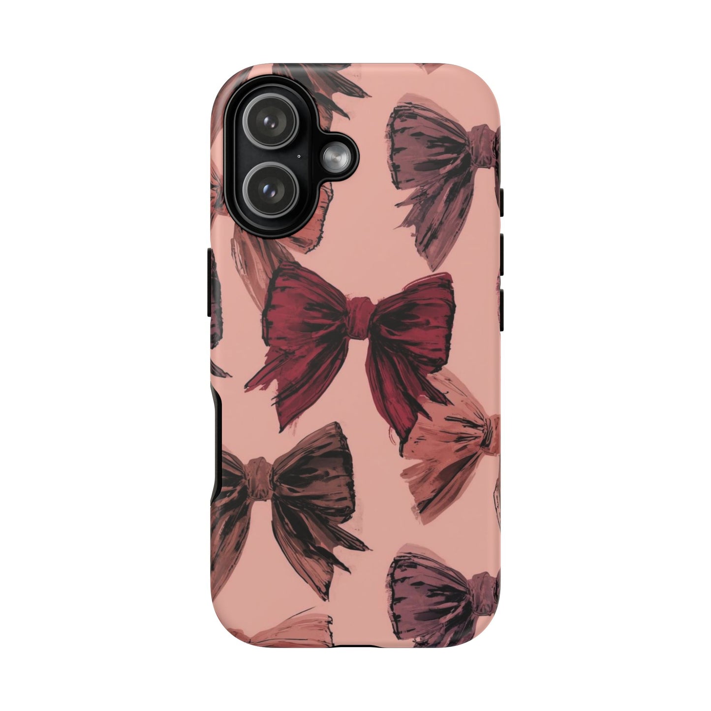 Bow Pattern Tough Phone Case — Pink Watercolor Bows Protective iPhone Cover