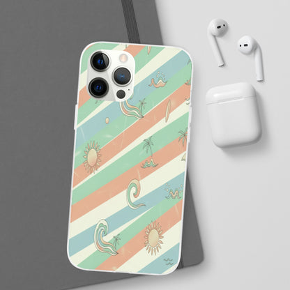 Beach Vibes Phone Case — Retro Pastel Surf & Palm Protective Flexi Case