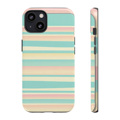 Pastel Striped Tough Phone Case — Mint, Peach & Cream Protective Cover