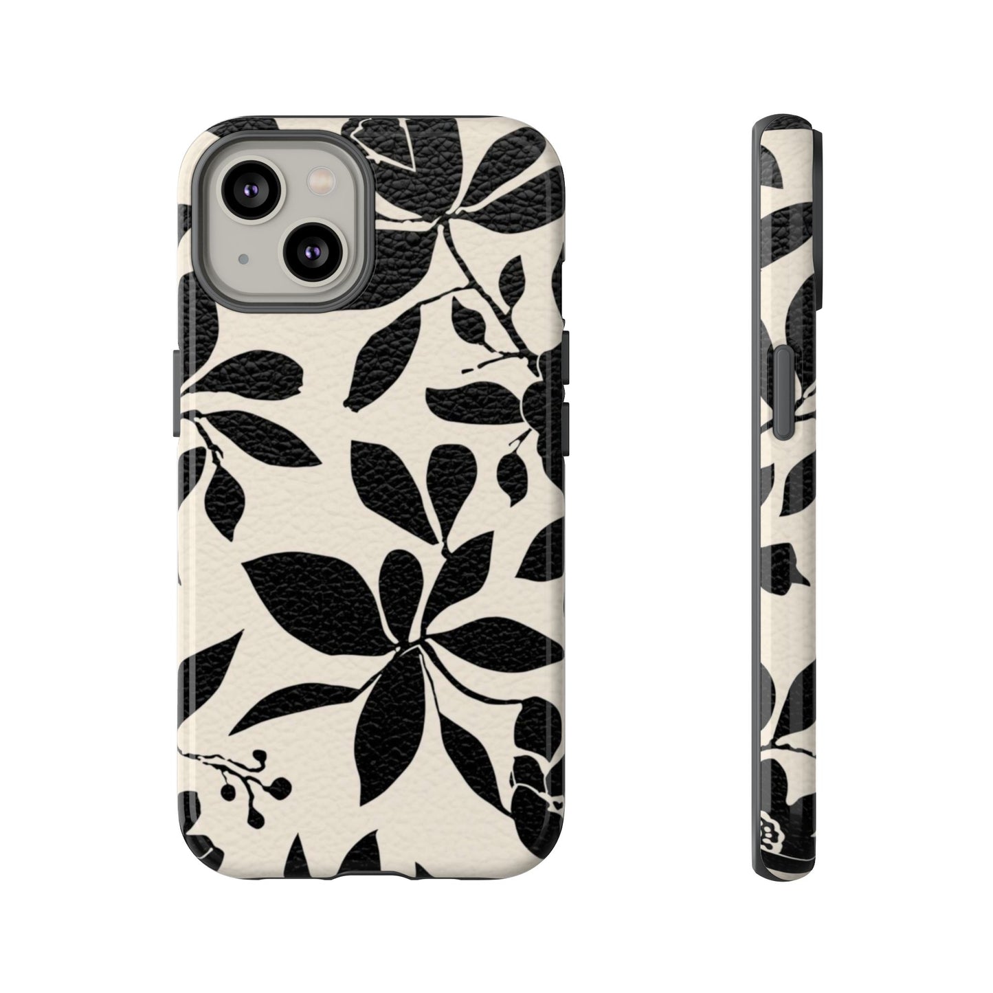 Black Floral Pattern Phone Case — Monochrome Botanical Tough Case