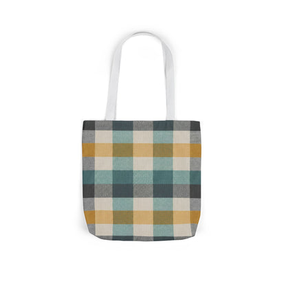 Plaid Canvas Tote Bag — Teal, Mustard & Charcoal Checkered Market Bag