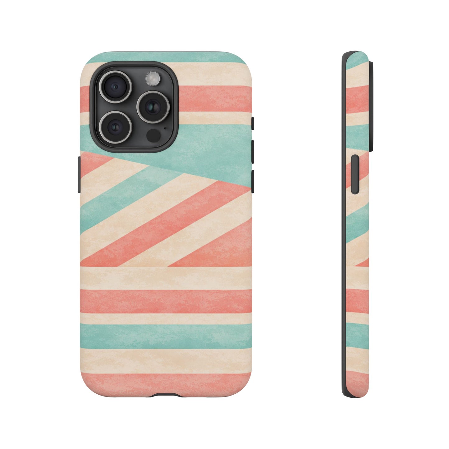 Pastel Stripes Tough Phone Case – Retro Coral & Teal Protective Cover