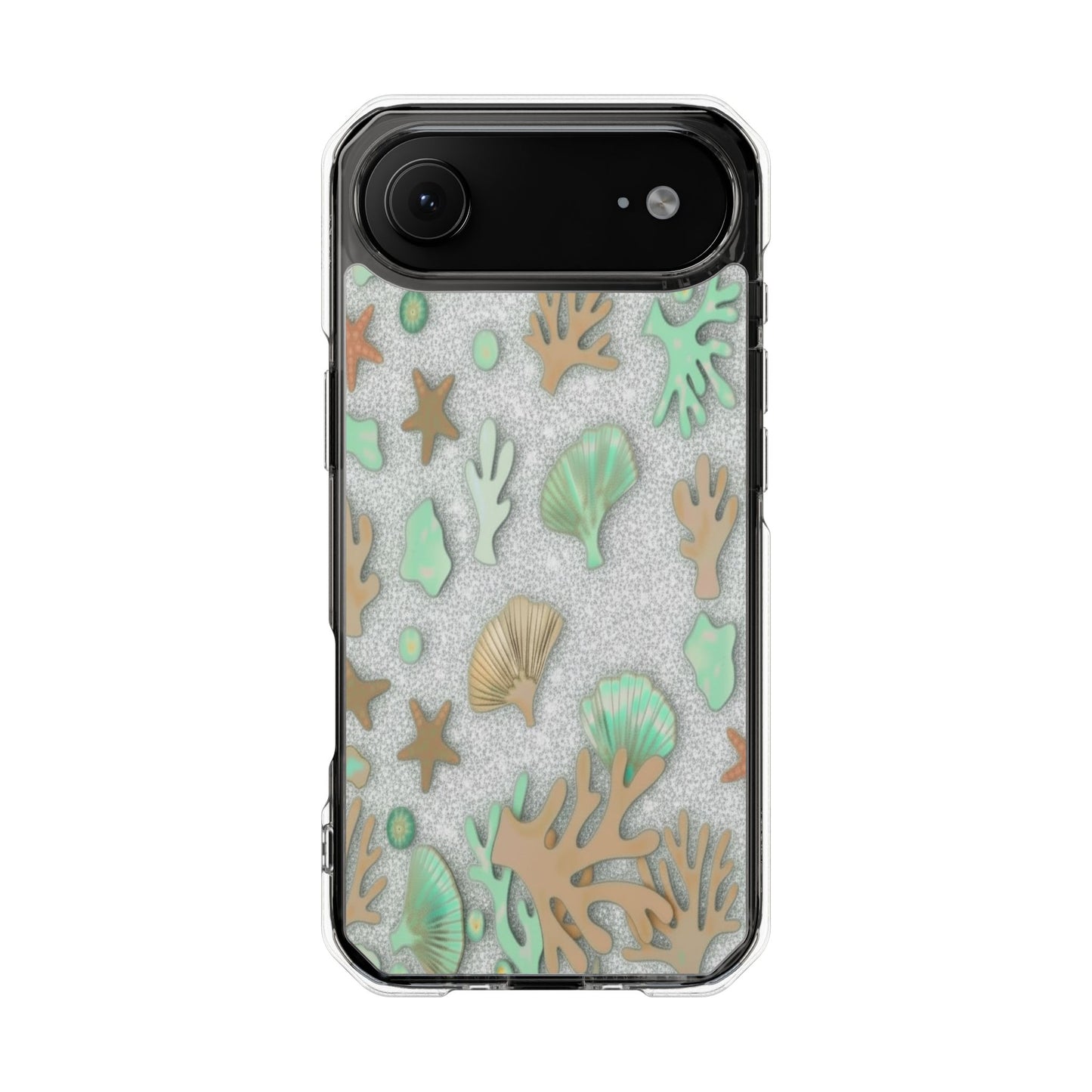 Clear Magnetic Phone Case — Sea Shell & Coral Glitter Design