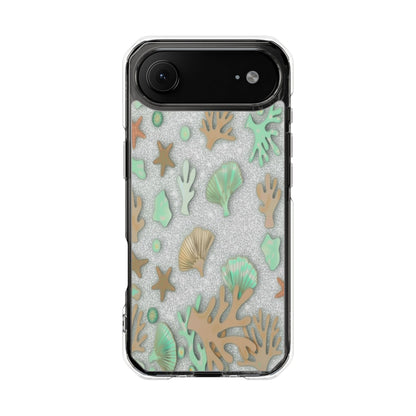 Clear Magnetic Phone Case — Sea Shell & Coral Glitter Design