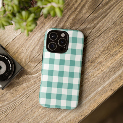 Mint Green Buffalo Check Tough Phone Case — Durable Plaid Protective Cover