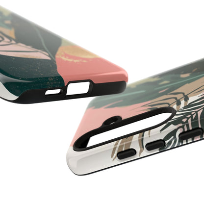 Tropical Leaf Tough Phone Case — Abstract Pink & Green Botanical Protective Cover