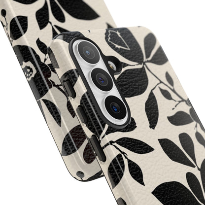 Black Floral Pattern Phone Case — Monochrome Botanical Tough Case