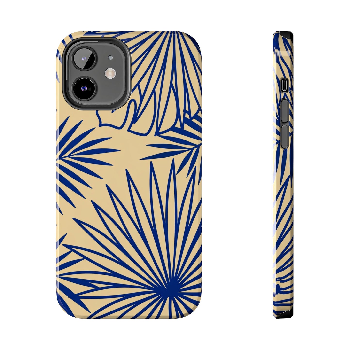 Tropical Palm Pattern Tough Phone Case — Navy Blue Fan Leaves on Sand