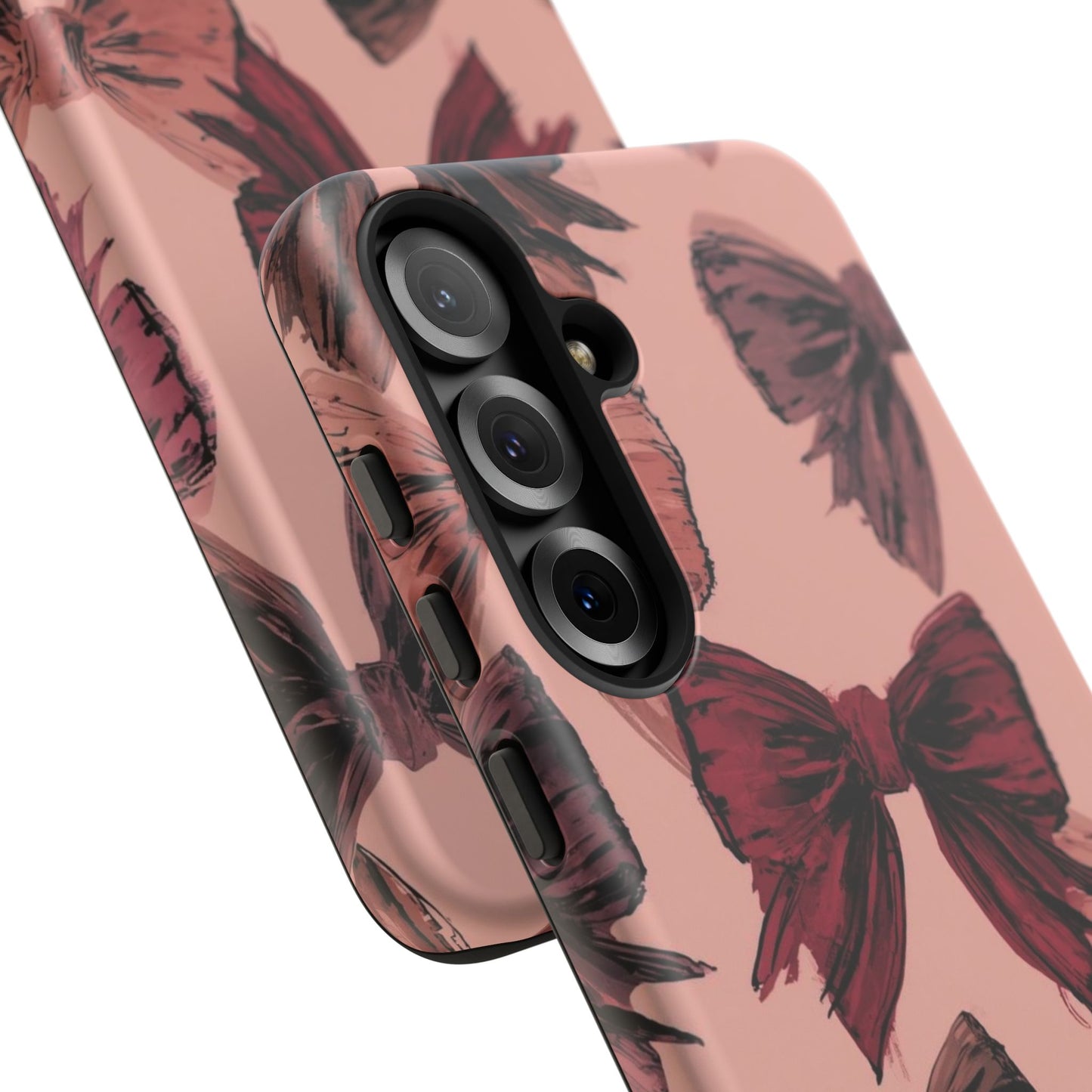 Bow Pattern Tough Phone Case — Pink Watercolor Bows Protective iPhone Cover
