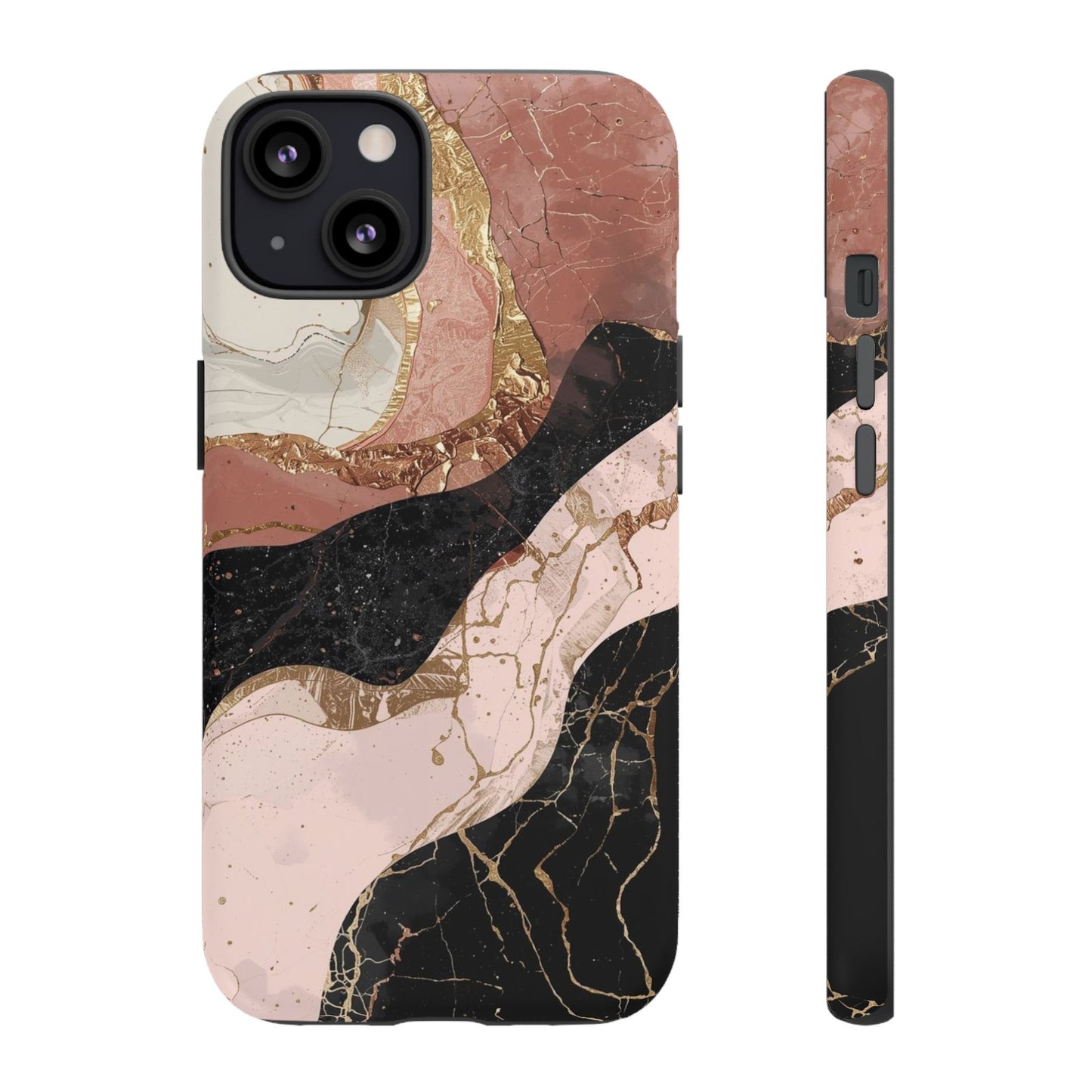 Marbled Rose Gold Phone Case — Abstract Pink & Black Protective Tough Case