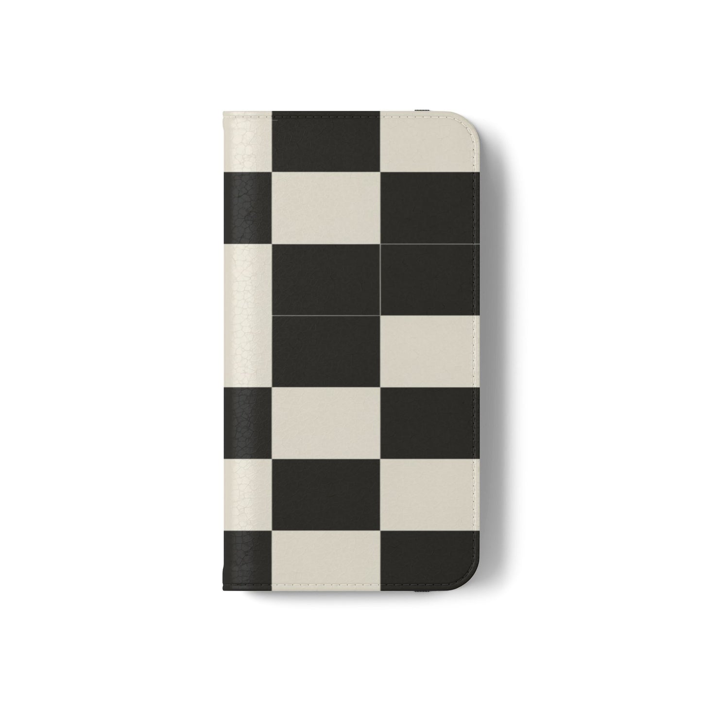 Checkered Flip Phone Case – Black & Cream Retro Grid Wallet Case