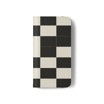 Checkered Flip Phone Case – Black & Cream Retro Grid Wallet Case