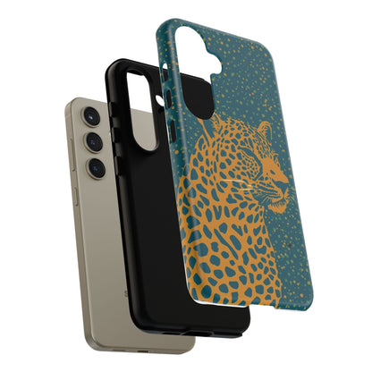 Leopard Spotlight Phone Case — Teal Gold Animal Print Protective Cover
