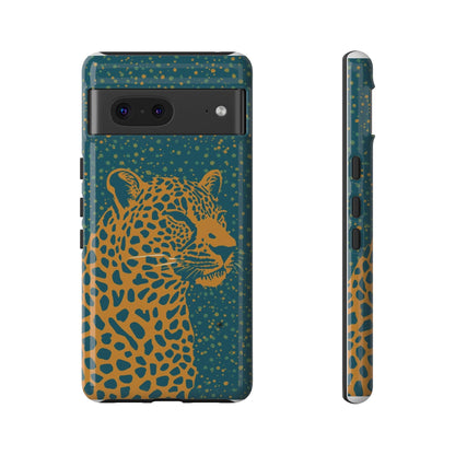 Leopard Spotlight Phone Case — Teal Gold Animal Print Protective Cover