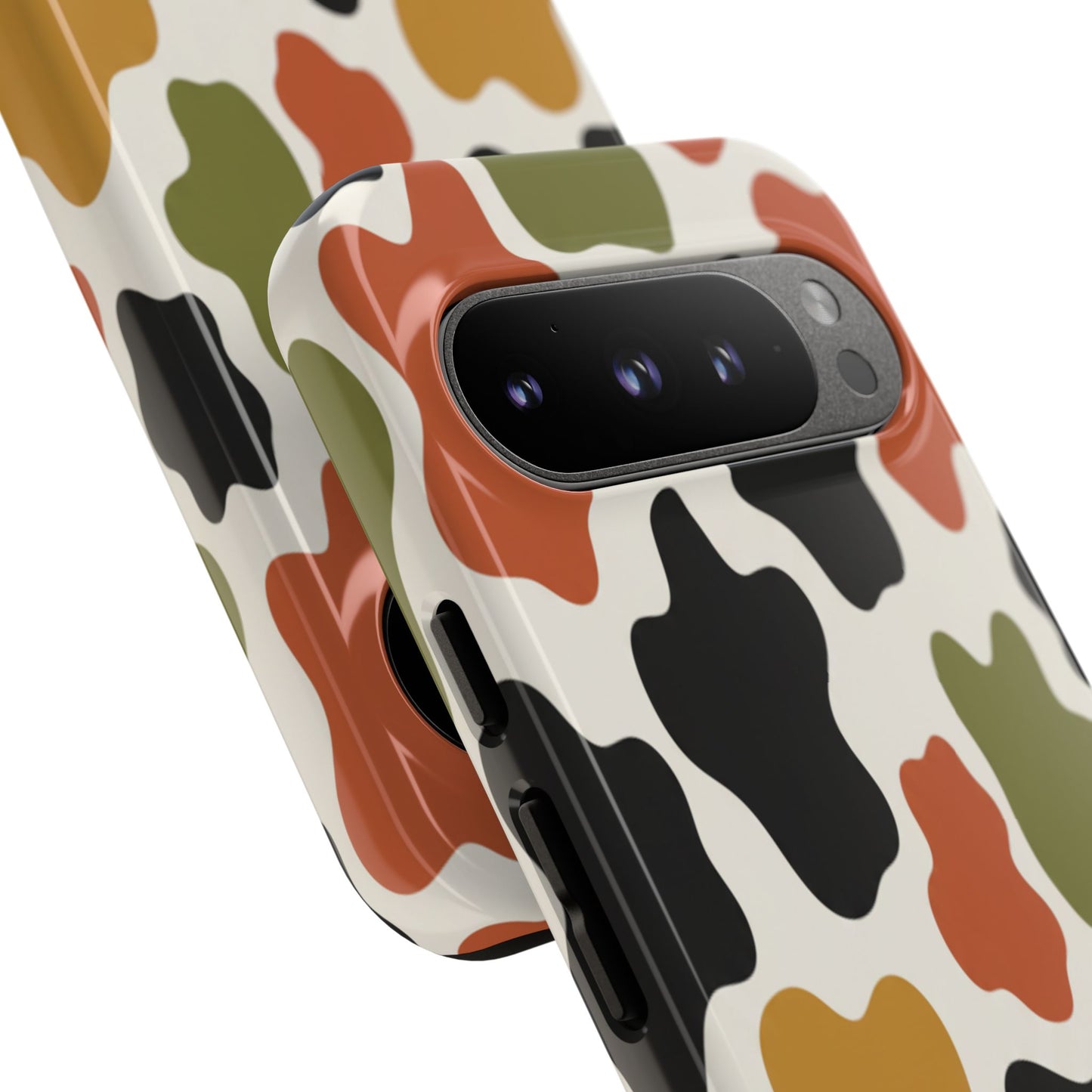 Camouflage Pattern Tough Phone Case – Retro Olive, Rust & Mustard Protective Cover
