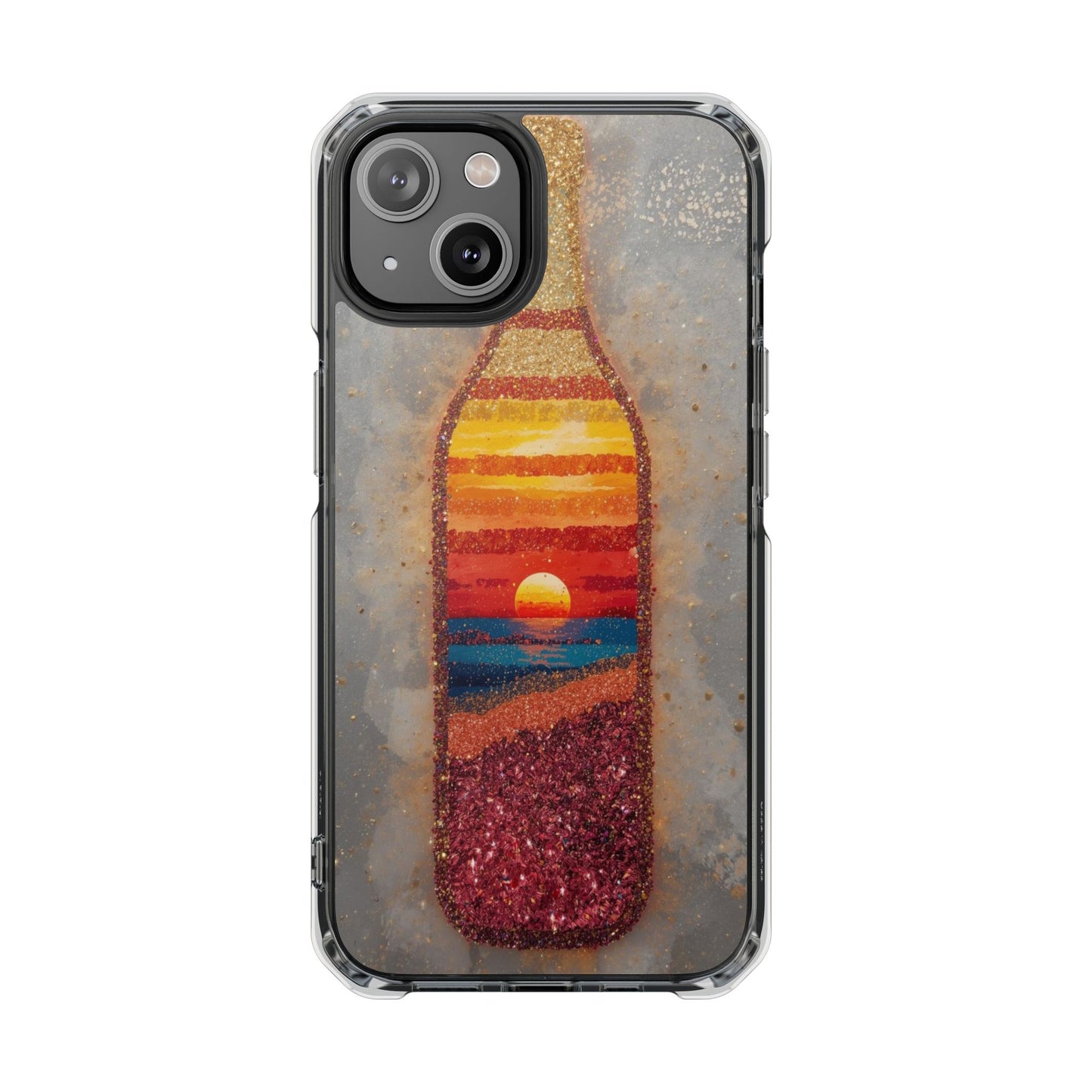 Clear Magnetic Phone Case — Sunset Bottle Beach Art