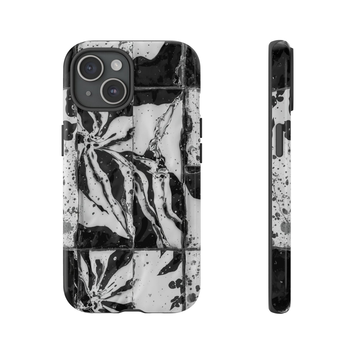 Monochrome Tile Floral Tough Phone Case