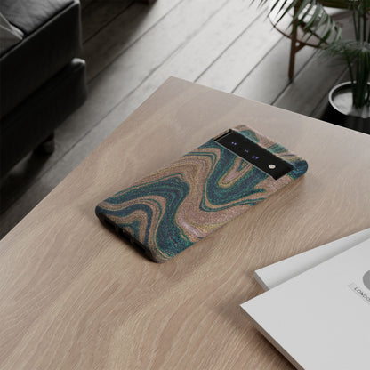 Marbled Teal & Gold Phone Case — Glitter Swirl Tough Case