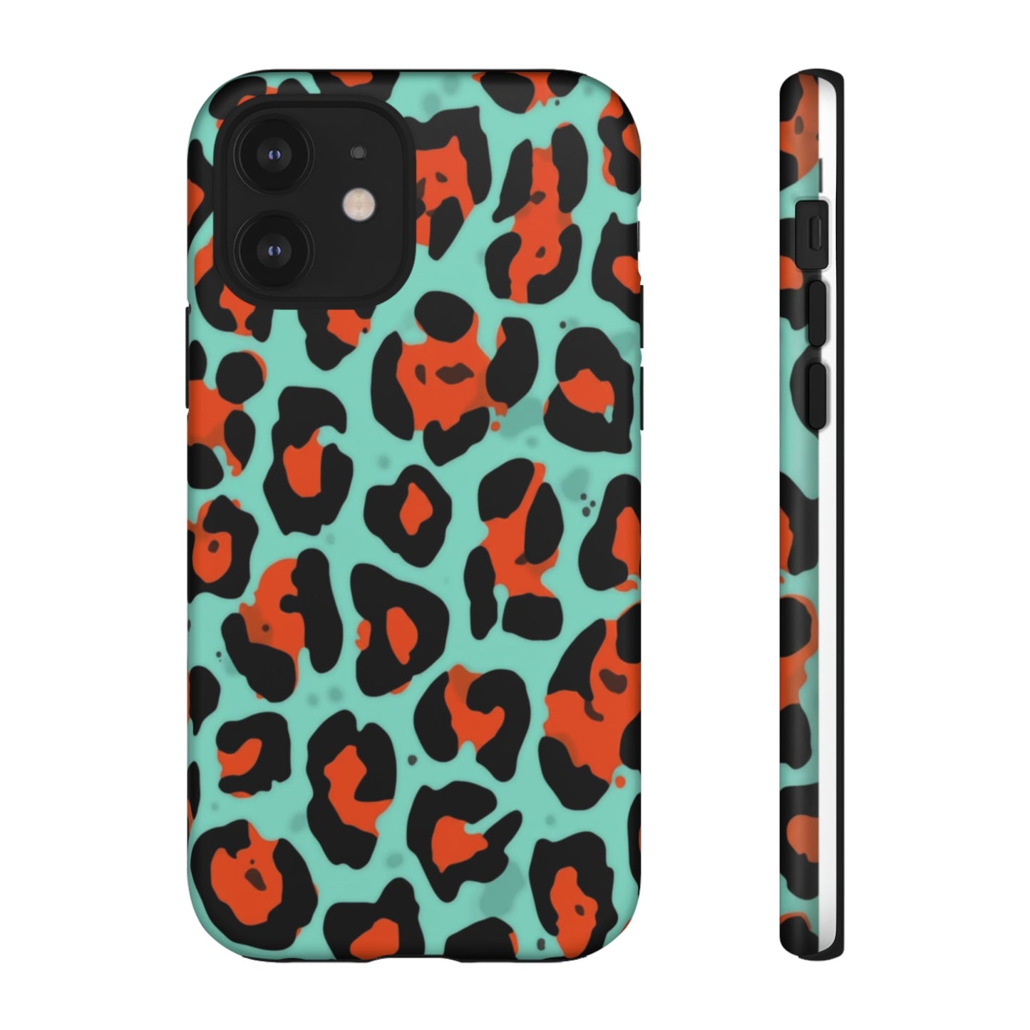 Leopard Print Tough Phone Case — Teal & Rust Protective iPhone Cover