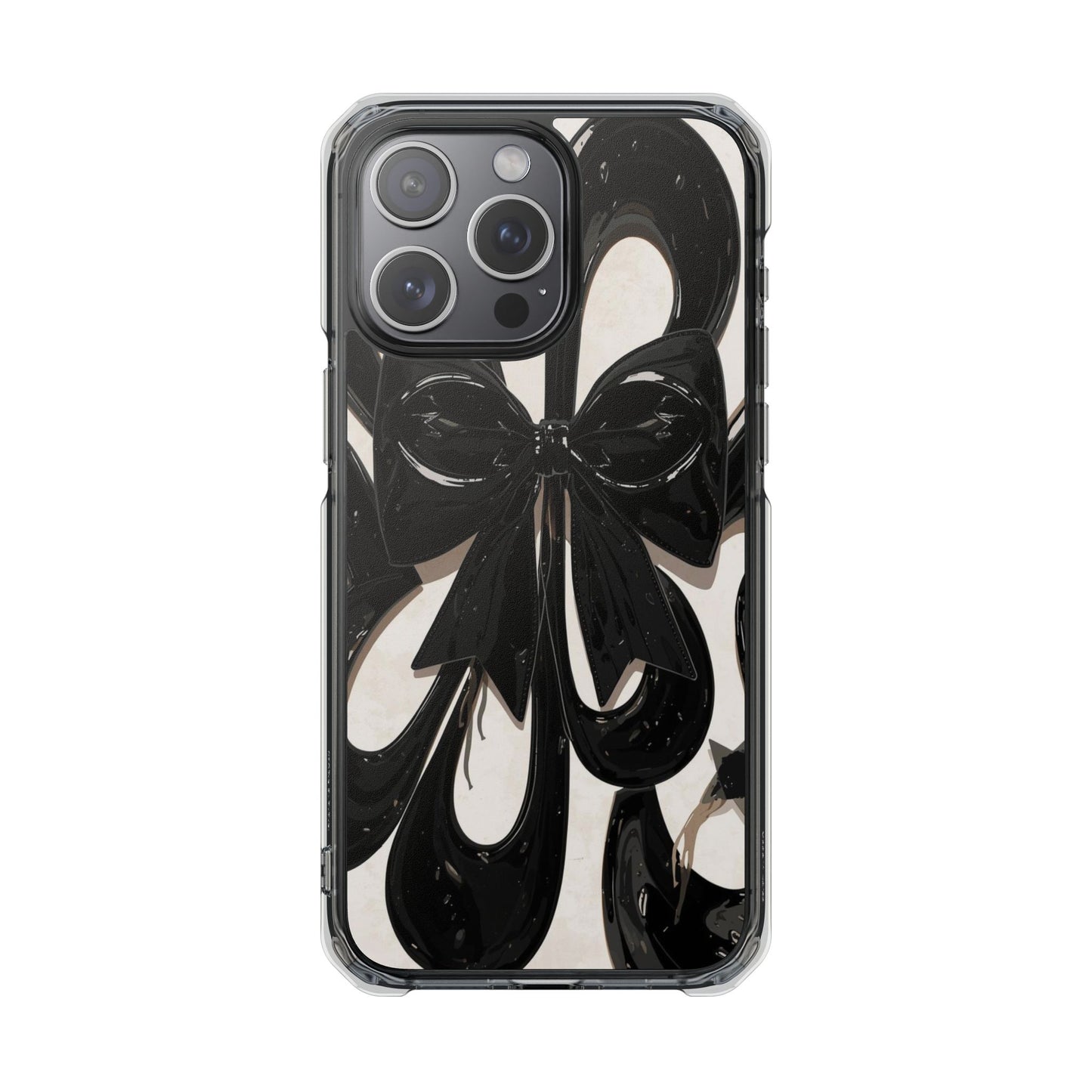 Clear Magnetic Phone Case — Black Abstract Bow Design