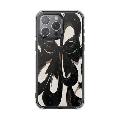 Clear Magnetic Phone Case — Black Abstract Bow Design