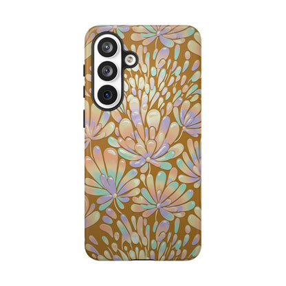 Floral Burst Tough Phone Case – Gold Pastel Botanical Protection