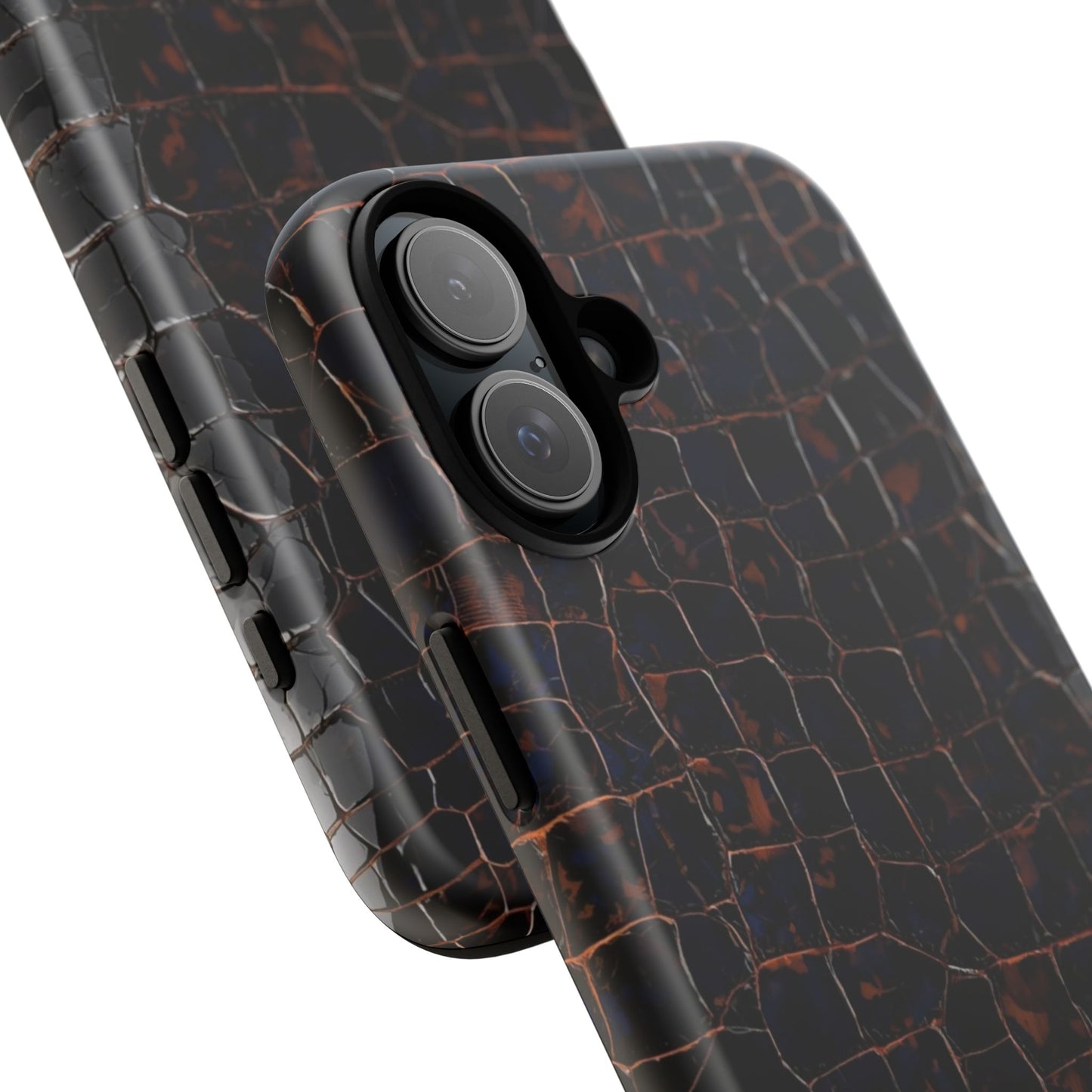 Croc-Embossed Tough Phone Case — Shockproof Black Alligator Texture