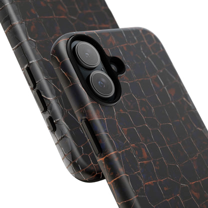 Croc-Embossed Tough Phone Case — Shockproof Black Alligator Texture