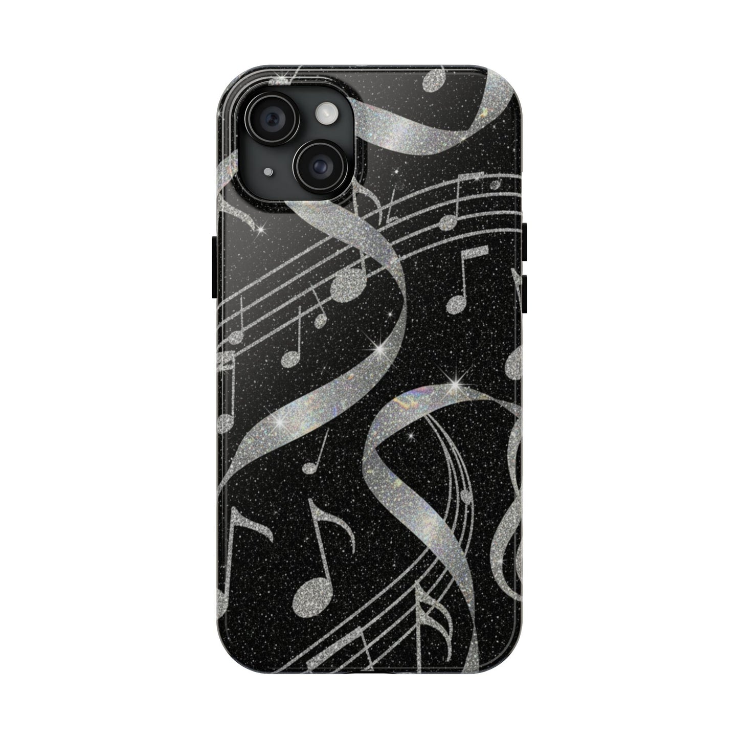 Musical Notes Tough Phone Case – Glitter Black Musician Phone Cover