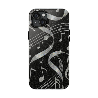 Musical Notes Tough Phone Case – Glitter Black Musician Phone Cover