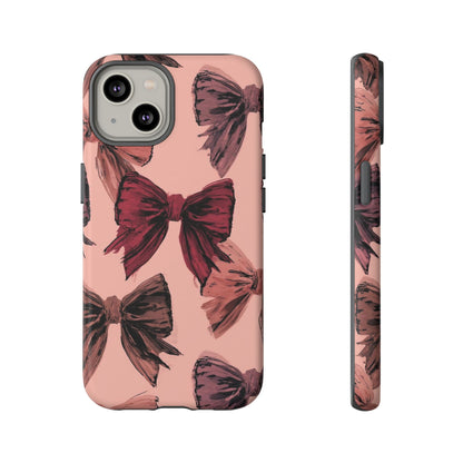 Bow Pattern Tough Phone Case — Pink Watercolor Bows Protective iPhone Cover