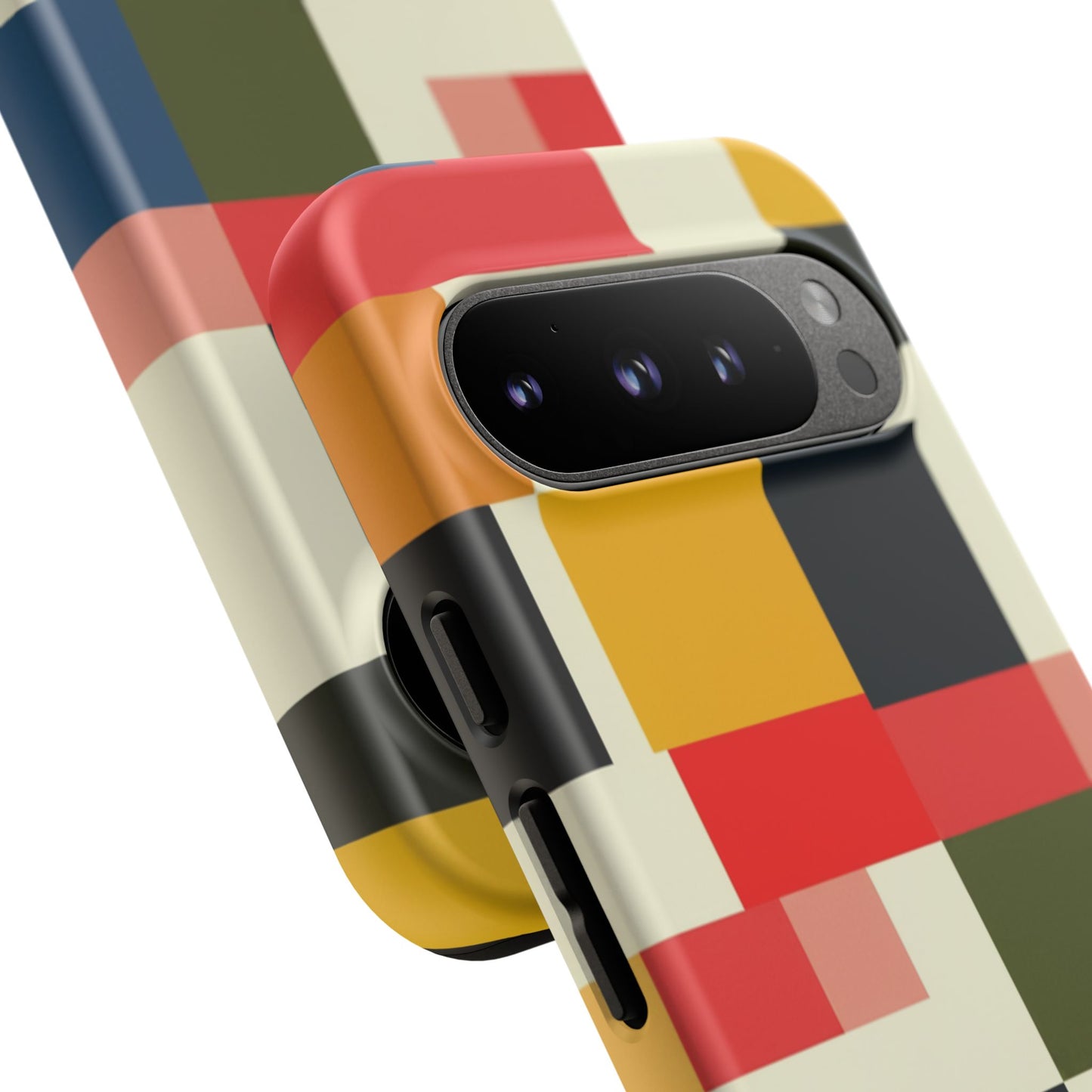 Abstract Color Block Tough Phone Case — Retro Geometric Protective Cover