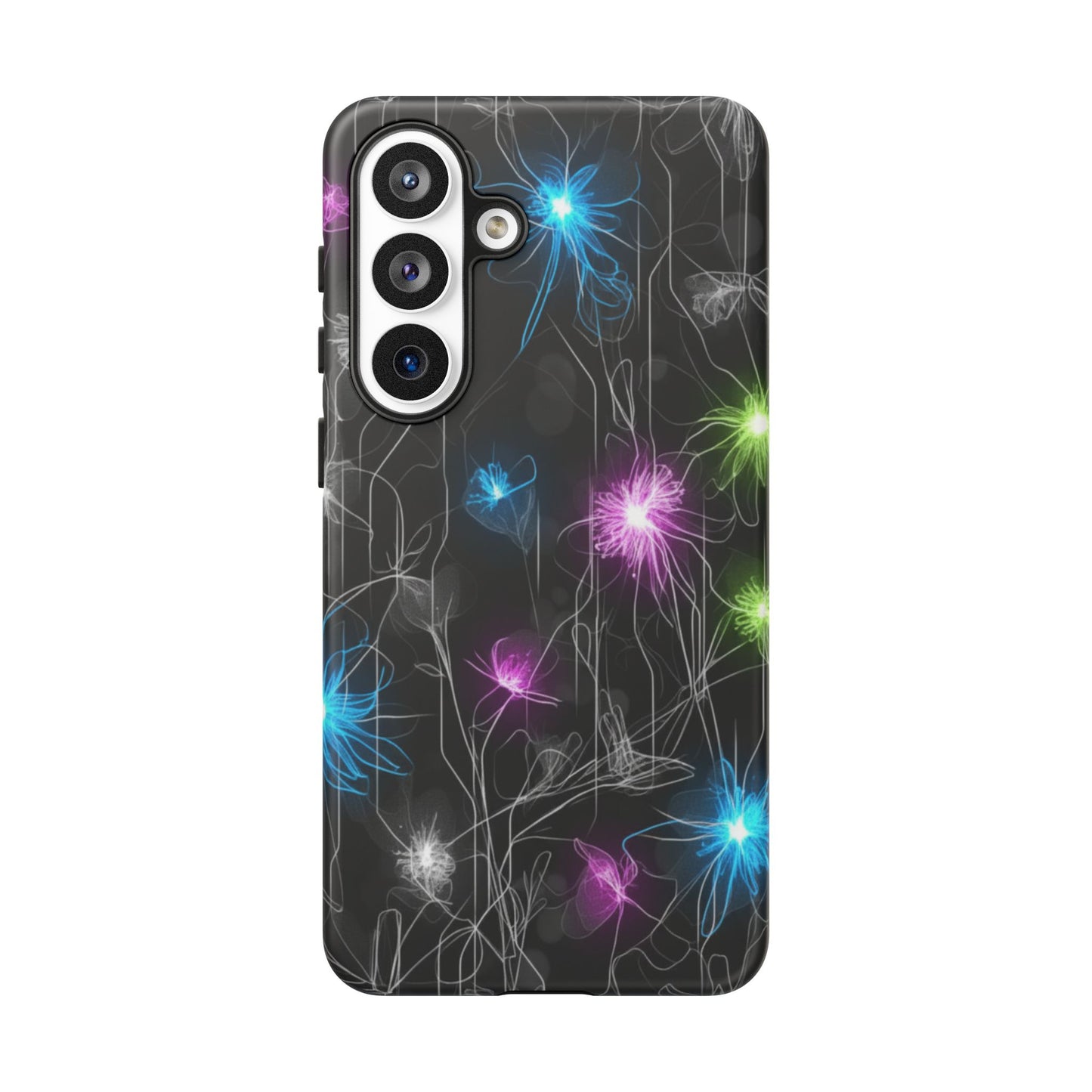 Neon Floral Tough Phone Case — Glow Flower Protective iPhone Cover
