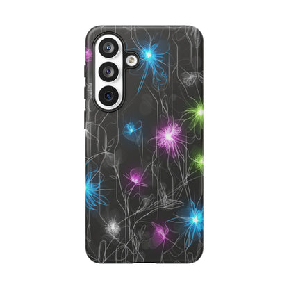 Neon Floral Tough Phone Case — Glow Flower Protective iPhone Cover
