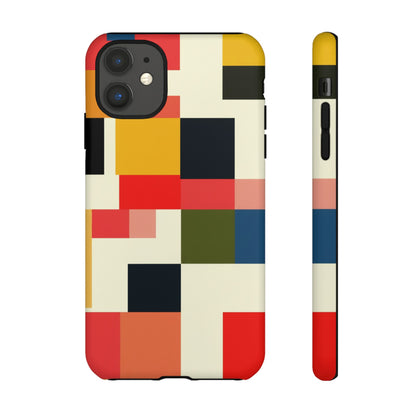 Abstract Color Block Tough Phone Case — Retro Geometric Protective Cover