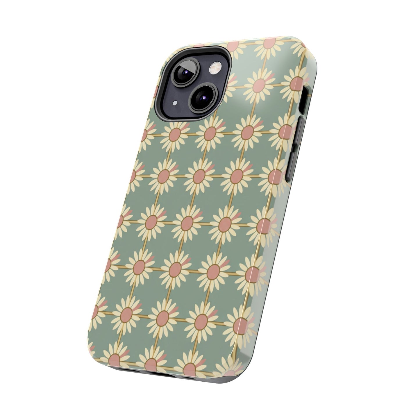 Daisy Pattern Tough Phone Case — Retro Floral Protective Cover