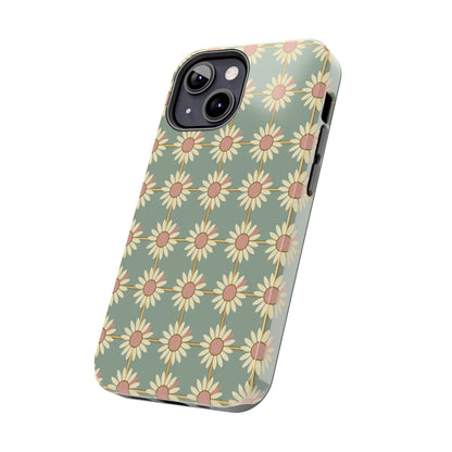 Daisy Pattern Tough Phone Case — Retro Floral Protective Cover