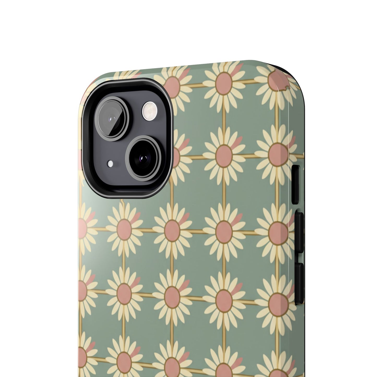 Daisy Pattern Tough Phone Case — Retro Floral Protective Cover