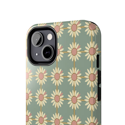 Daisy Pattern Tough Phone Case — Retro Floral Protective Cover