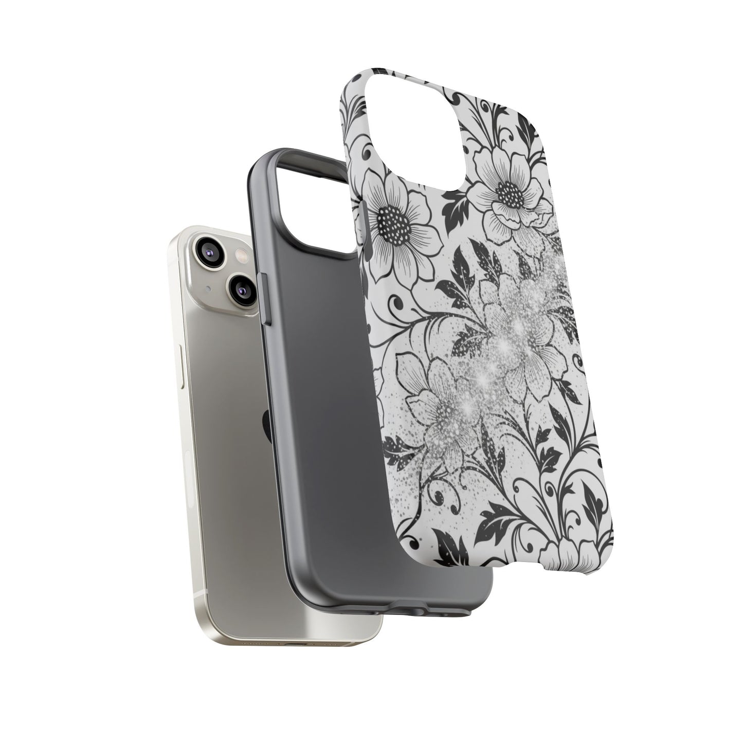 Floral Lace Phone Case — Black & White Vintage Flower Protective Case