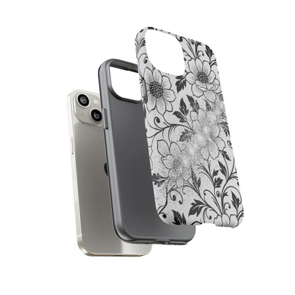 Floral Lace Phone Case — Black & White Vintage Flower Protective Case
