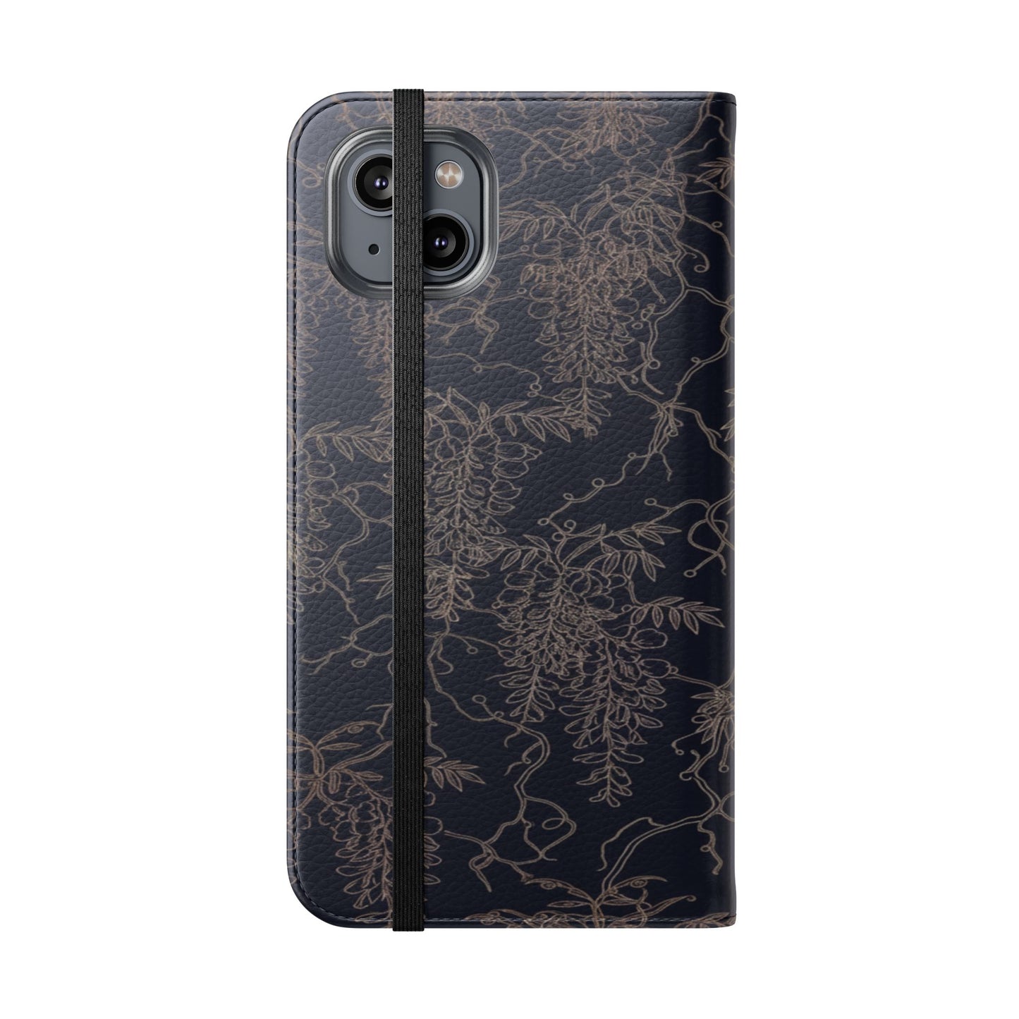 Botanical Noir Flip Phone Case — Dark Floral Wallet Cover with Card Slots
