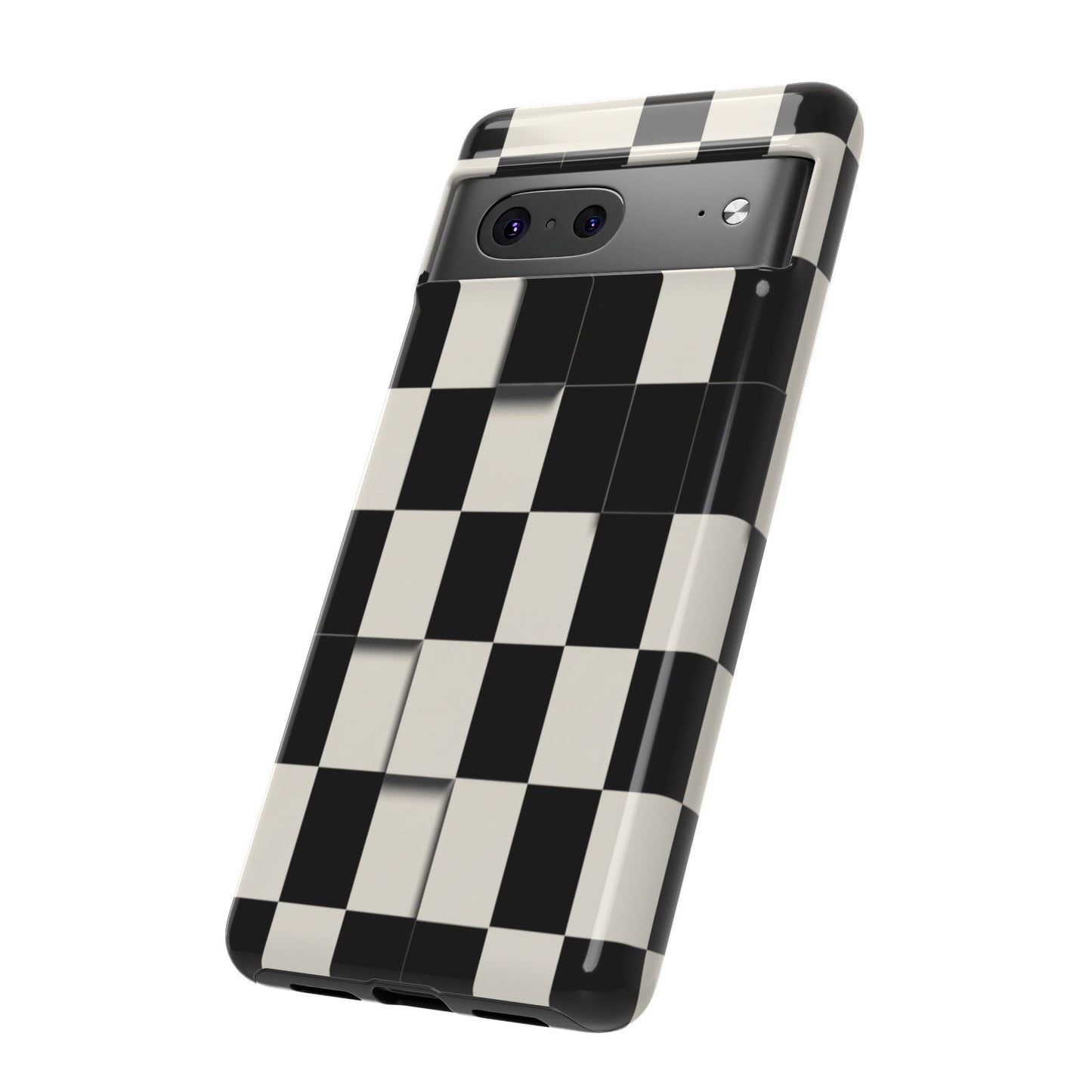 Checkerboard Tough Phone Case — Classic Black & Cream Grid Protective Cover