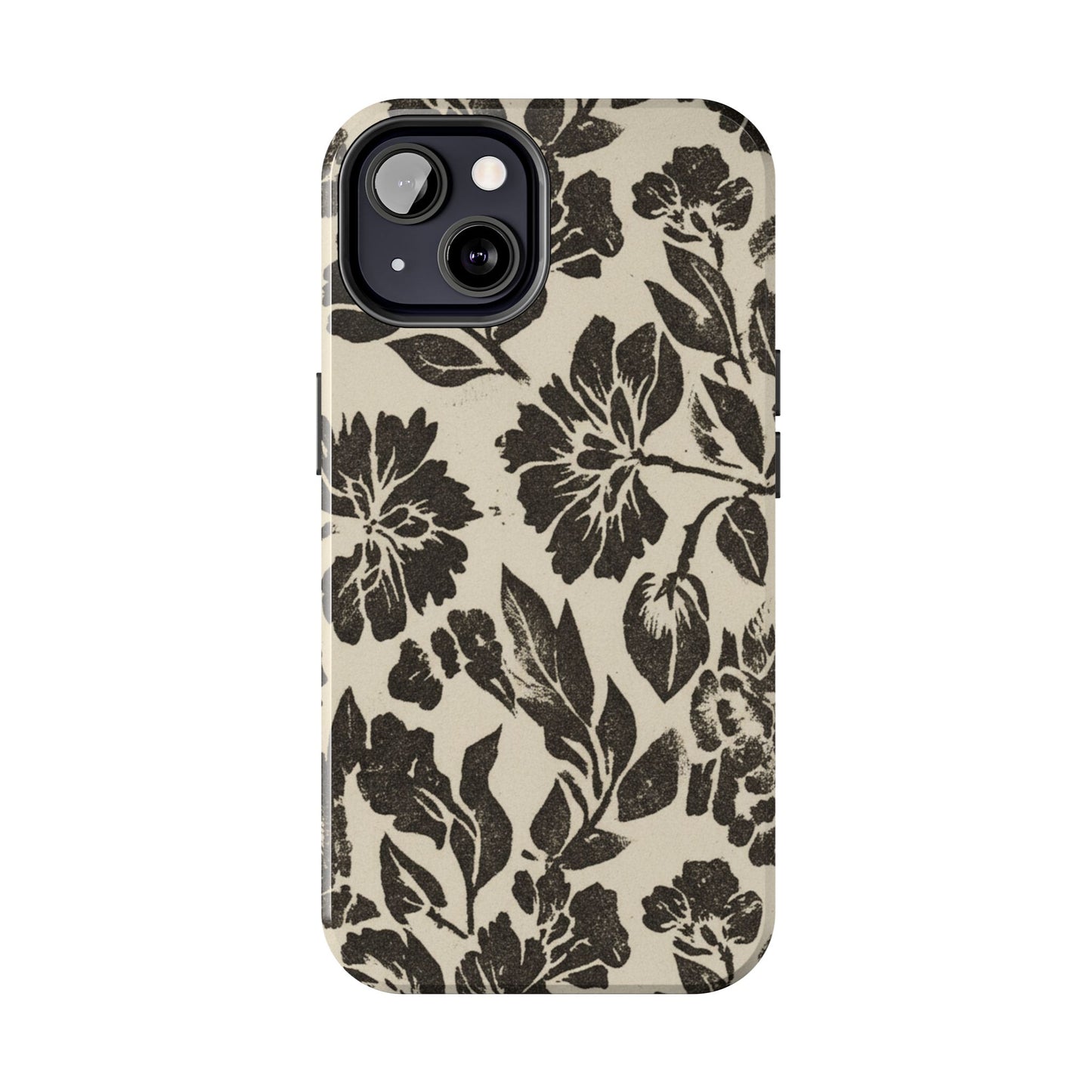 Floral Noir Tough Phone Case — Black Vintage Flower Protective Cover