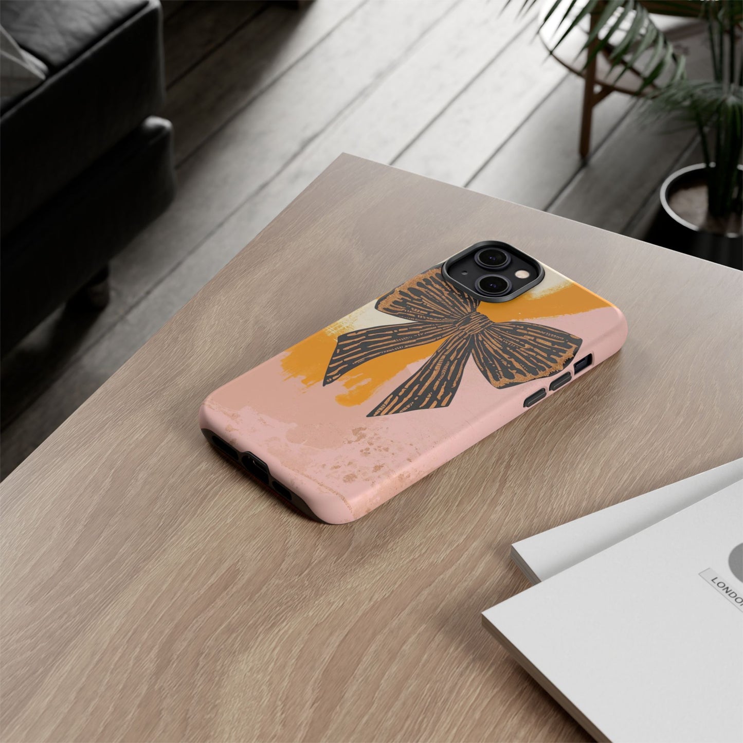 Bow Brushstroke Tough Phone Case — Pink & Mustard