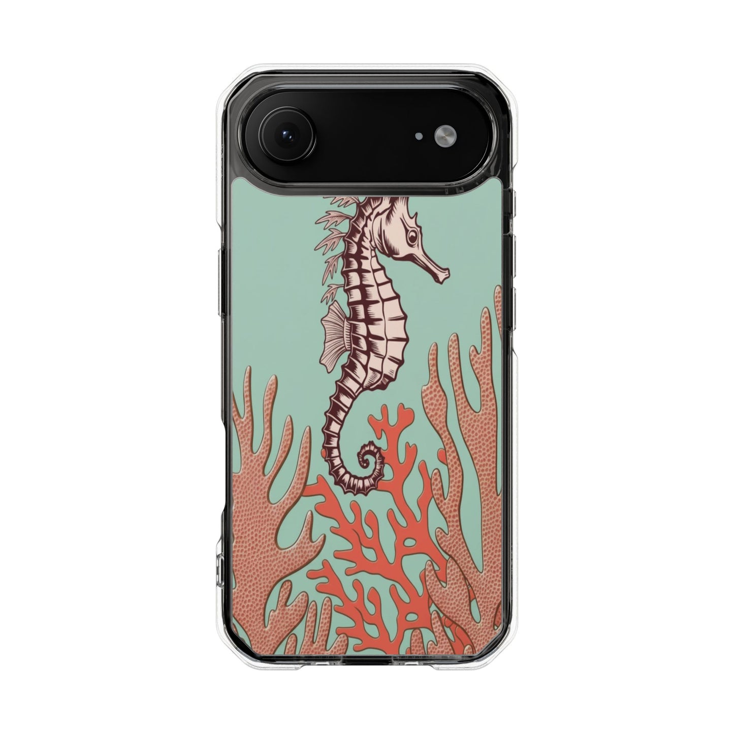 Clear Magnetic Phone Case — Seahorse & Coral Ocean Design