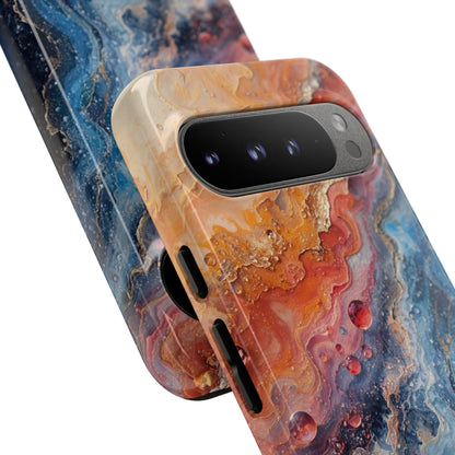 Marbled Galaxy Tough Phone Case — Abstract Blue & Coral Protective Cover