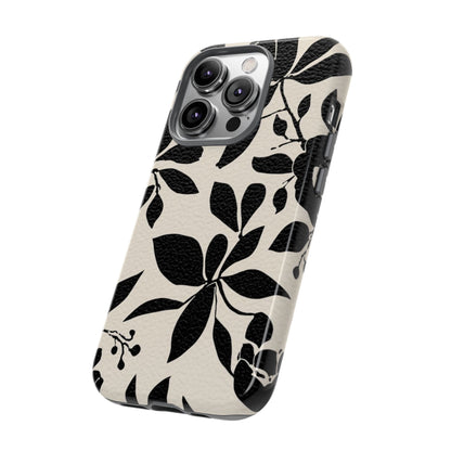 Black Floral Pattern Phone Case — Monochrome Botanical Tough Case