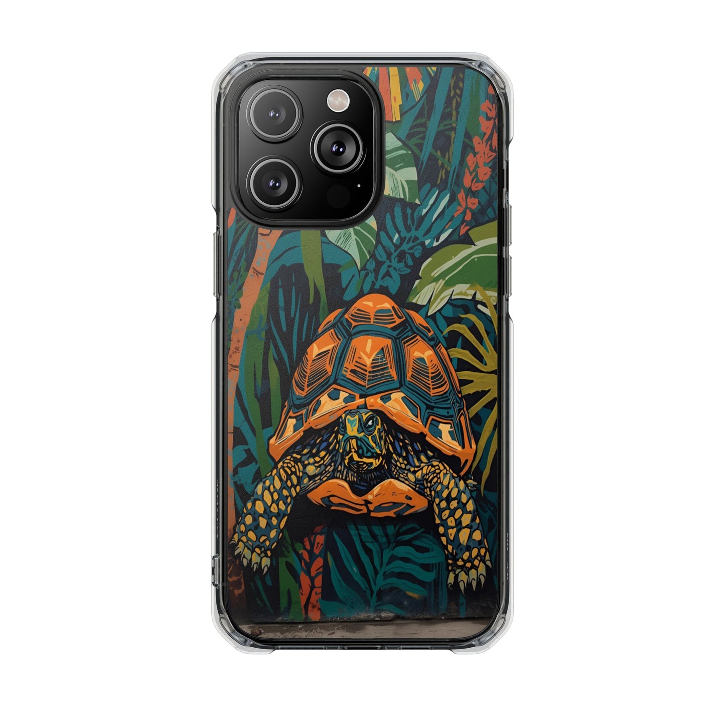 Tortoise Jungle Magnetic Clear Phone Case — Protective Clear Case with Tropical Tortoise Art