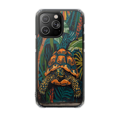 Tortoise Jungle Magnetic Clear Phone Case — Protective Clear Case with Tropical Tortoise Art
